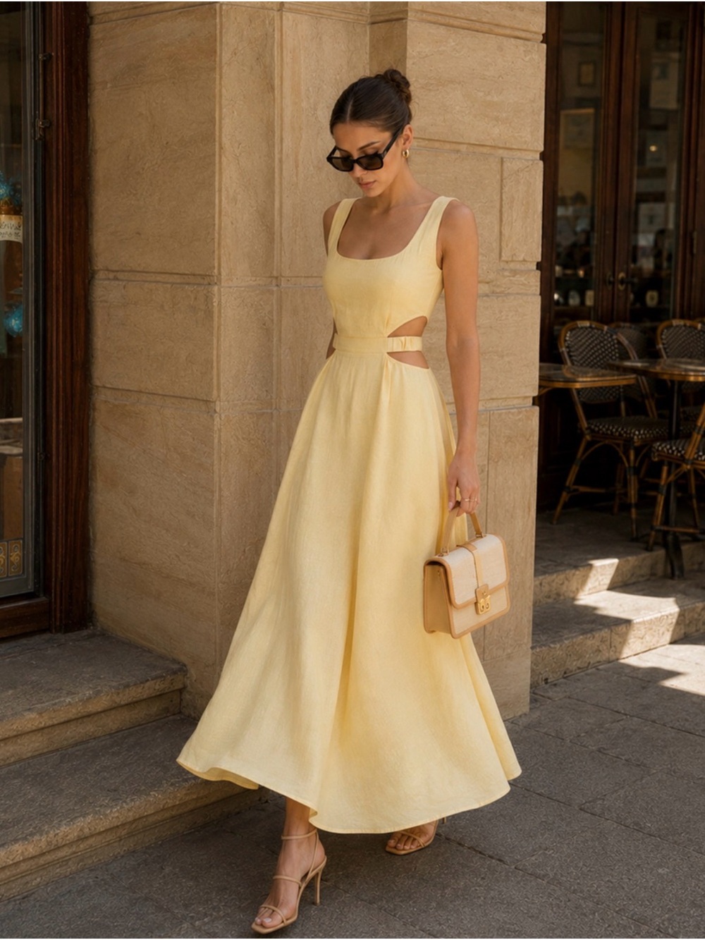 Elegant Yellow Cutout Midi Dress - Sleeveless Summer Dress